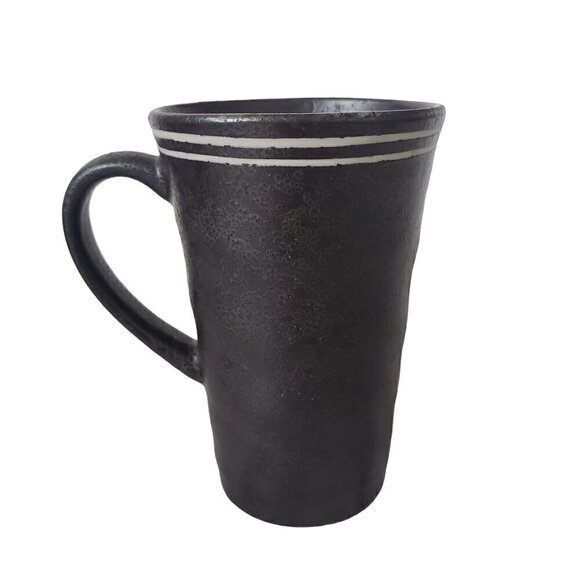 Stoneware Black Matte Glazed Tea Coffee Mugs Set of 4 Primitive Fish Design - Picture 5 of 11